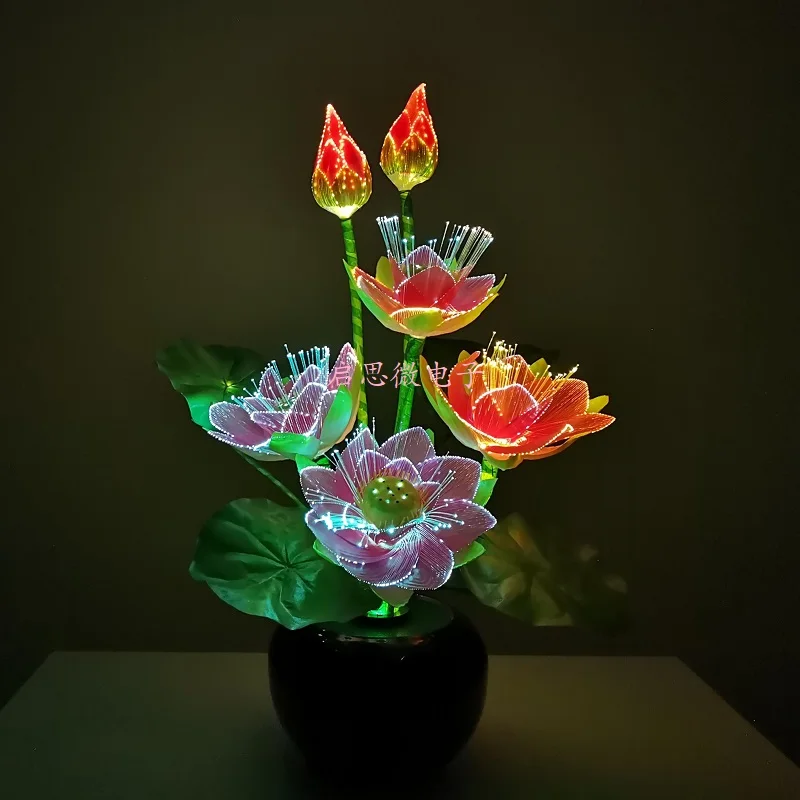 Led Light Flower Lights Lotus Light Buddha Lamp Fo Lamp Novelty Artistic Optical Fiber Flower