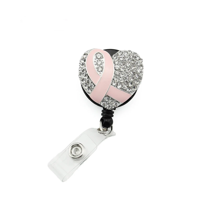 Breast Cancer Awareness Id Baghe holder Nurse Doctor Pink Ribbon Badge Retractable Pulling Reel