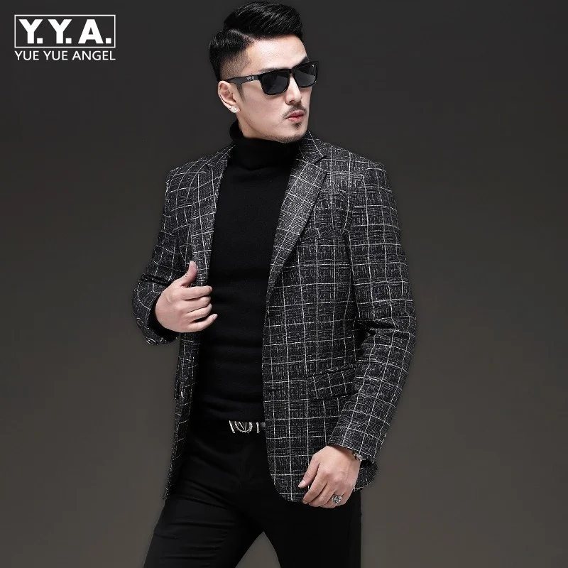 

Men New Genuine Leather Short Coat Autumn Luxury Business Casual Blazer Oversize Long Sleeve Slim Plaid Suit Jacket Outwear