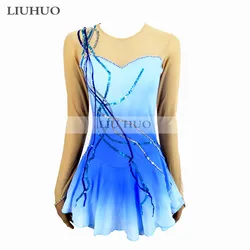 LIUHUO Women Girl Adult Performance Ballet Gymnastics Competition Leotard Ice Figure Skating Dress Dance Blue Gradient Roller