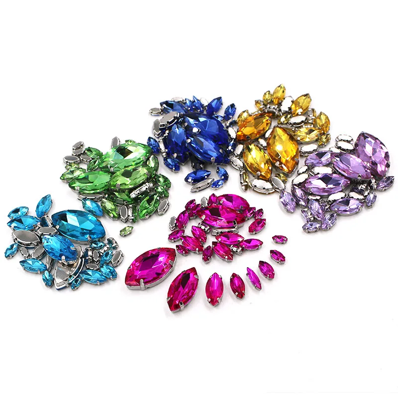 Mix Size Navette Glass Crystal Stones Pointback Leaf Shape Claw Rhinestones Sew On Garment Clothing Dress Jewelry Accessories