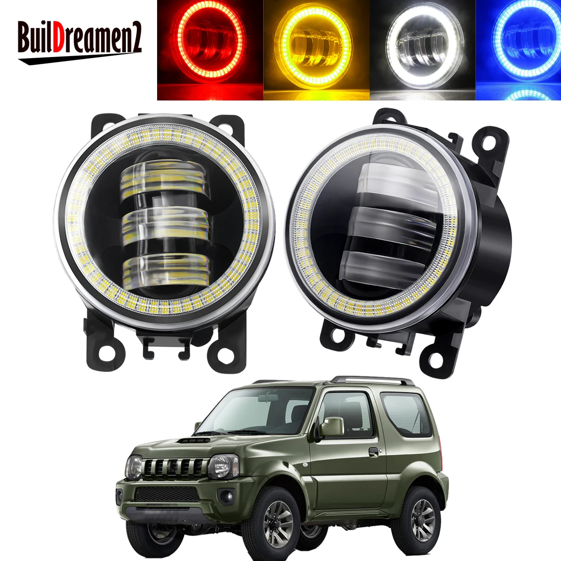 2 X Angel Eye Fog Light Assembly For Suzuki Jimny FJ 1998-2014 Car Front Bumper LED Lens Fog Driving Lamp DRL 30W 6000LM 12V