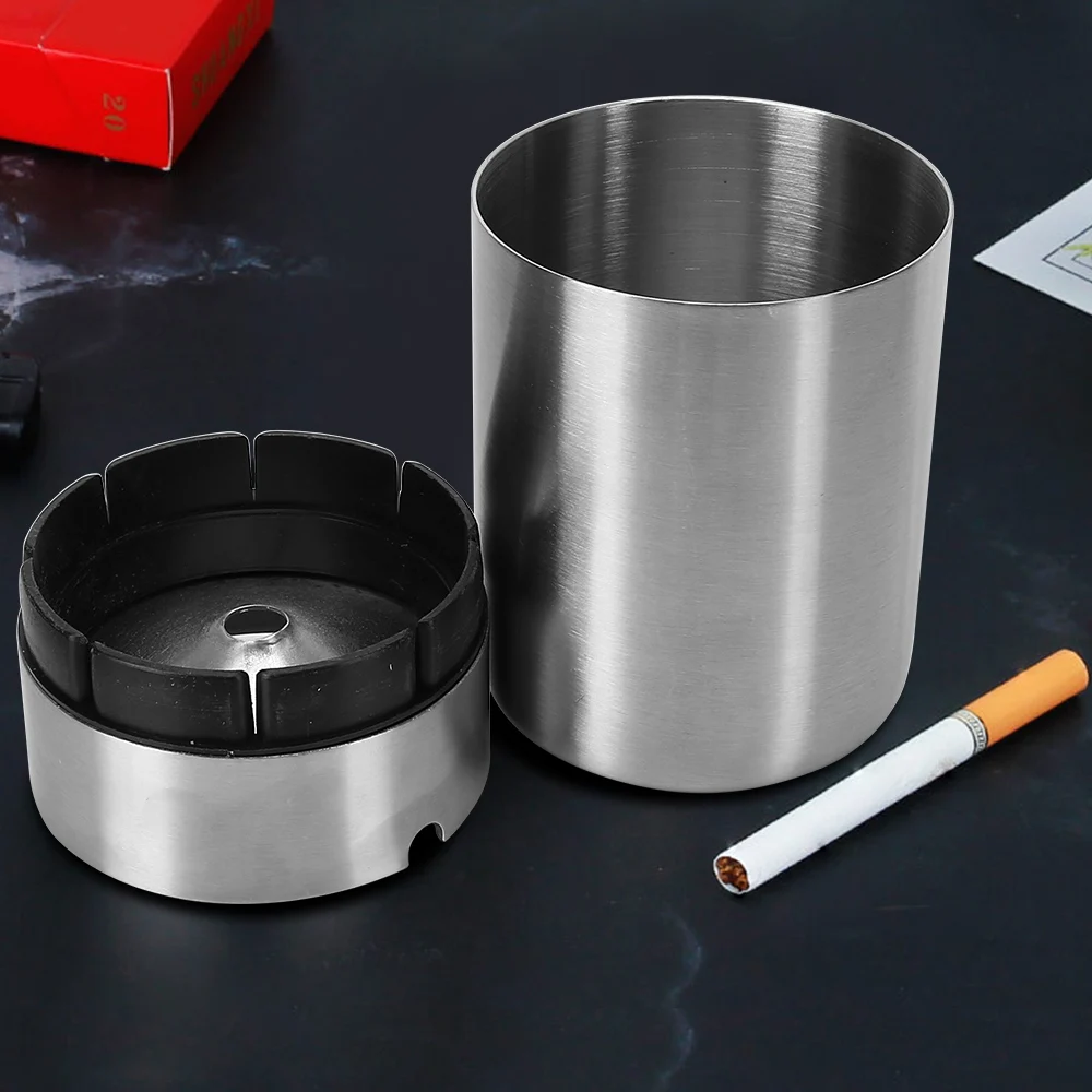 Detachable Smoke Tobacco Ash Holder Container Creative With Lid Windproof Car Ashtray Stainless Steel Ashtray