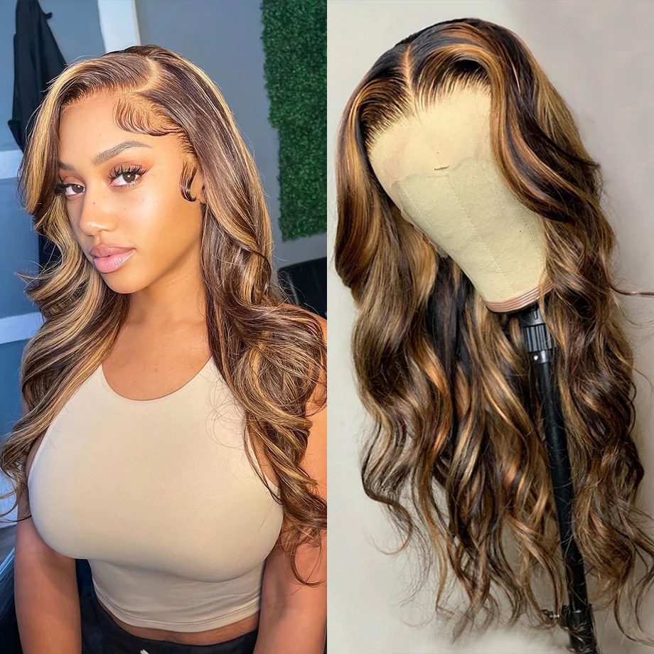 Body Wave Lace Front Wig Hd Transparent Pre Plucked Blonde Lace T Part Wigs For Black Women 30 38 Inch Highlight Wig Human Hair