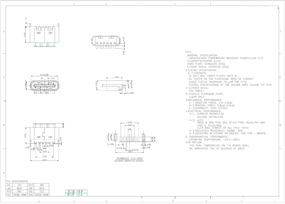 100pcs/lot 6 Pin 3A5V SMT Socket Connector Micro USB Type C 3.1 Female Placement SMD DIPFor PCB design DIY high current charging