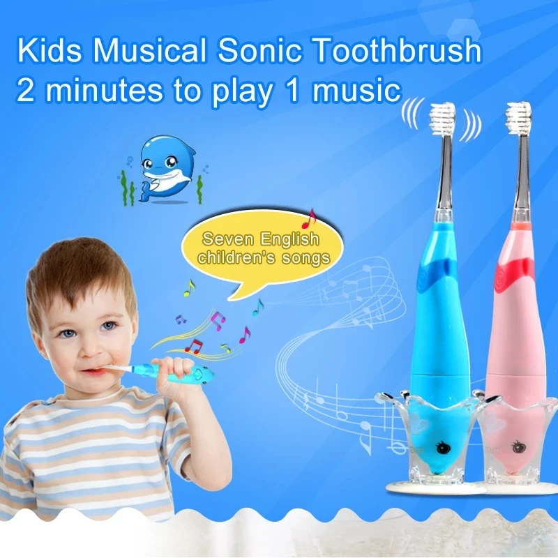 SEAGO Electric Toothbrush for Children Sonic Toothbrush Kids Musical Dolphin Shape LED Light 2 Minutes Remind Teeth Brush EK7
