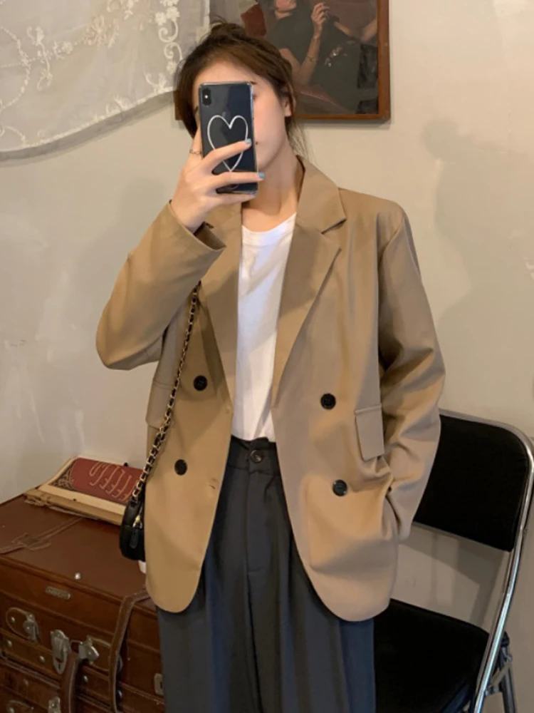 Jaket Blazer Baru Musim Semi Musim Gugur Jaket Lengan Panjang Saku Kasual Wanita Mantel Setelan Kerja Blazer Mode Ramping Solid Wanita Kantor