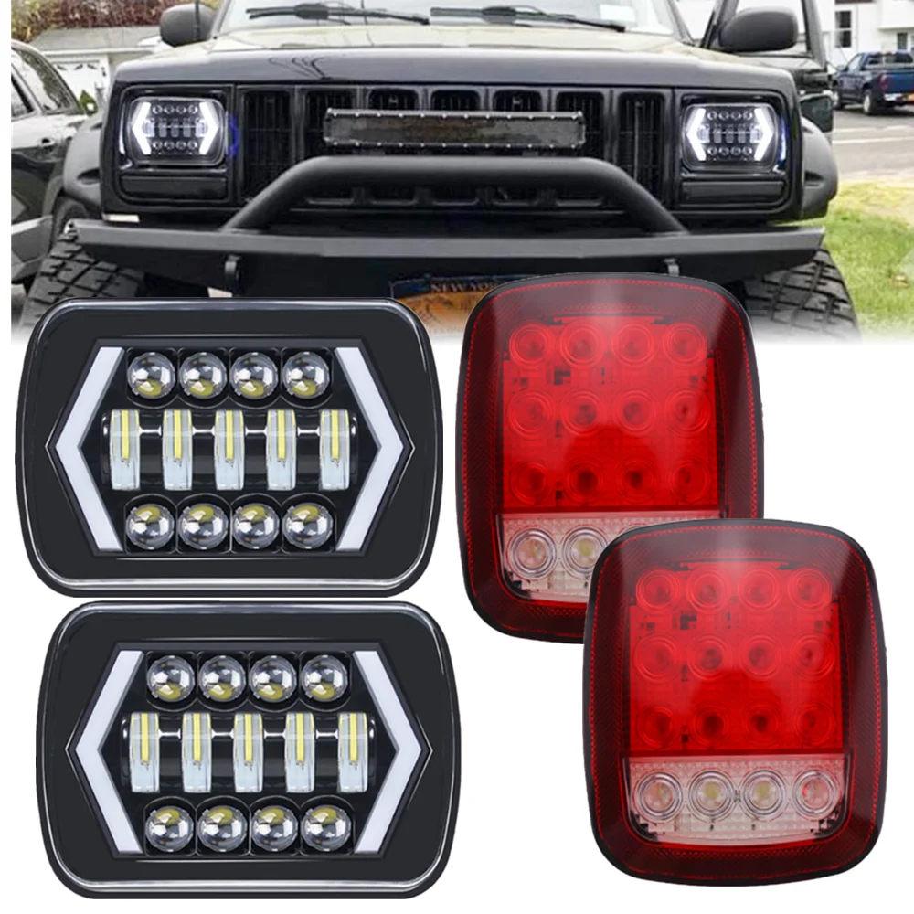 LED Universal Tail Brake Turn Stop Licence Back up Lights With 5x7 7x6 Headlights For Jeep Cherokee  XJ Wrangler YJ