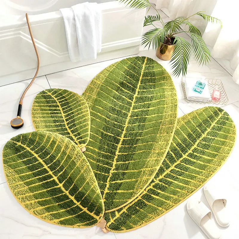 

Banana Leaf Shape Bath Mat Non-slip Absorbent Bathroom Floor Mat Living Room Area Rugs Soft Fluffy Doormat Bedside Long Carpet