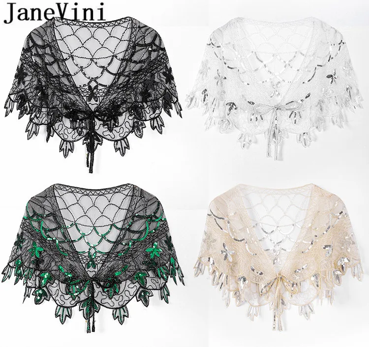 JaneVini 2020 Sexy Black Wedding Jackets Women With Sequins Beading Hochzeit Bolero Wedding Dress Accessory Bridal Shawl Wrap