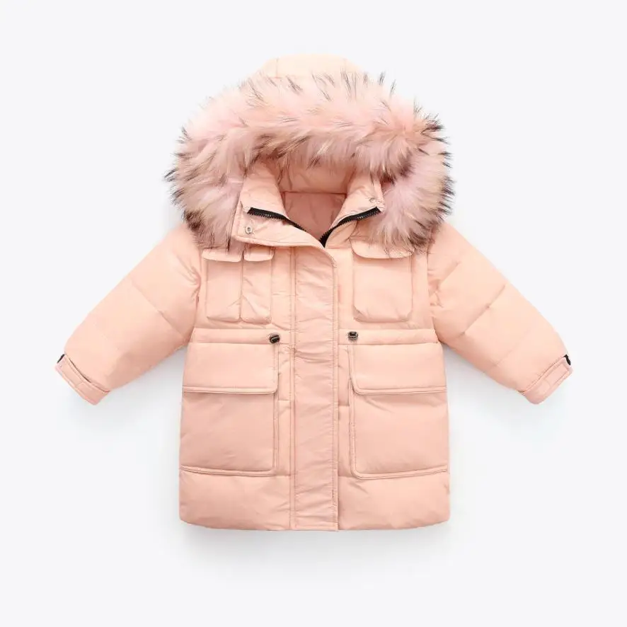 2021 winter new real fur collar down jacket children thicker 90% white duck down coats baby girl warm down parka wz376