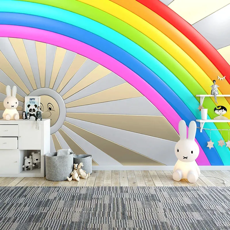 Custom 3D Mural Wallpaper Cartoon Rainbow Creative Fresco Kindergarten Children's Room Background Wall Waterproof 3D Sticker