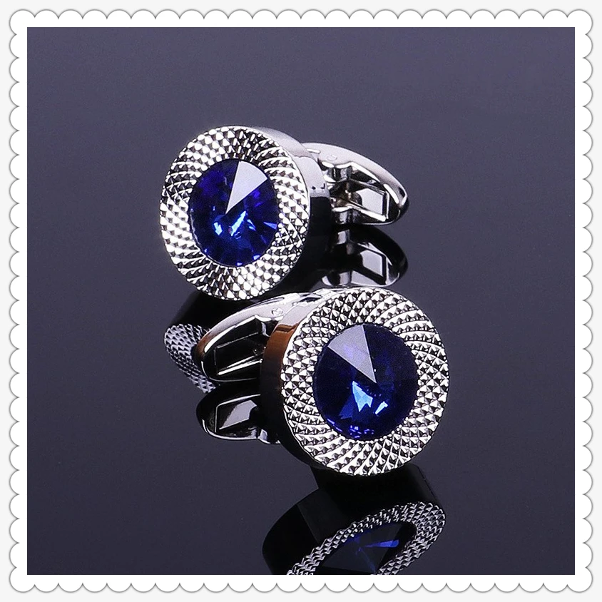 Brand Blue Crystal Cone Cufflinks Men Lawyer Classic Prismatic Cuff Button Designer High Quality Mens Shirt Taper Cuff Links