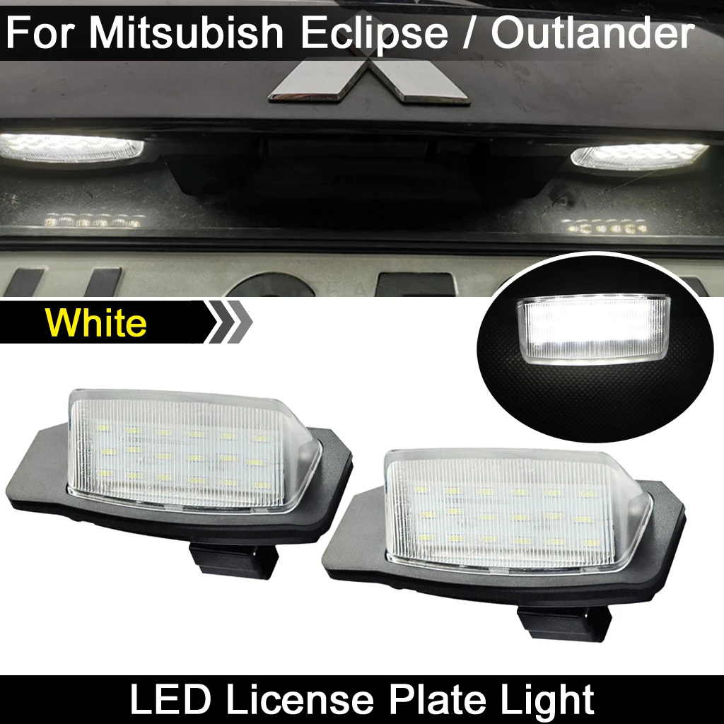 2Pcs For Mitsubishi Eclipse 1 2 3 4 Eclipse Cross Outlander Lancer Sportback White LED License Plate Light Number Plate Lamp