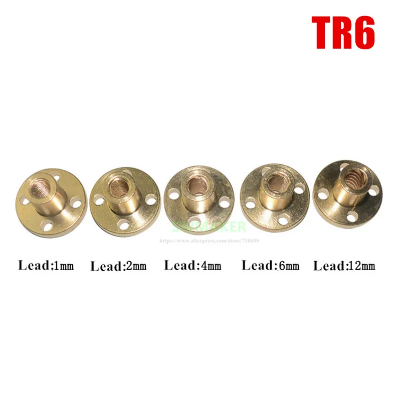 

5pcs T6 screw lead brass nut TR6 flange TR6 T-type trapezoidal nut Pitch 1mm 2mm