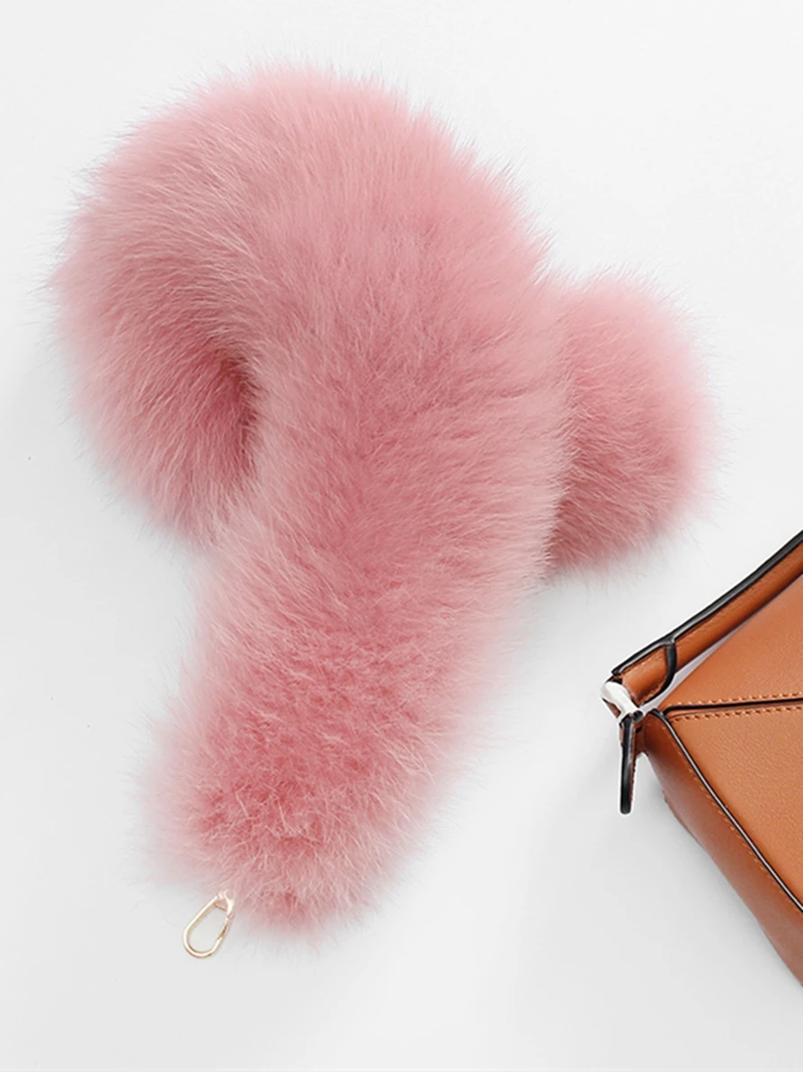 60cm Replacement Bag Strap Genuine Real Fox Fur Handbag Shoulder Straps Handle For Women Purse Belts Winter Accessories R52