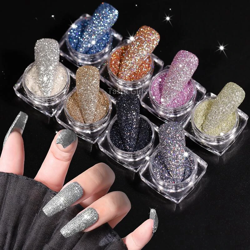 

6 Colors/Set Sparked Holographic Fine Crystal Diamond Drilling Powder Glitter Fragment Acrylic Nail Art Decoration DIY