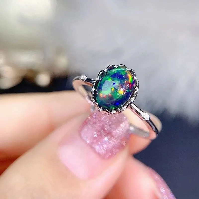 Jewelry Opal Ring for Daily Wear 6mm*8mm Natural Dyed Opal 925 Silver Opal Jewelry Fashion Silver Gemstone Ring