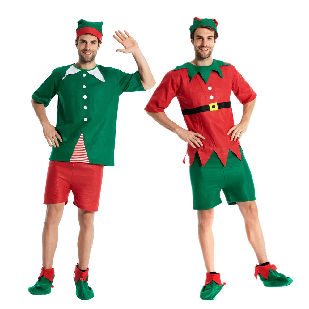 Men's Holiday Elf Santa Helper Cosplay Costume Cheap Non-woven Adult Christmas New Year Suits