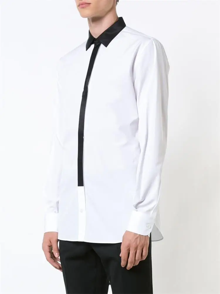 Men's New Hair Stylist Black And White Splicing Shirt Classic Simple Only Beautiful Casual Loose Large Shirt