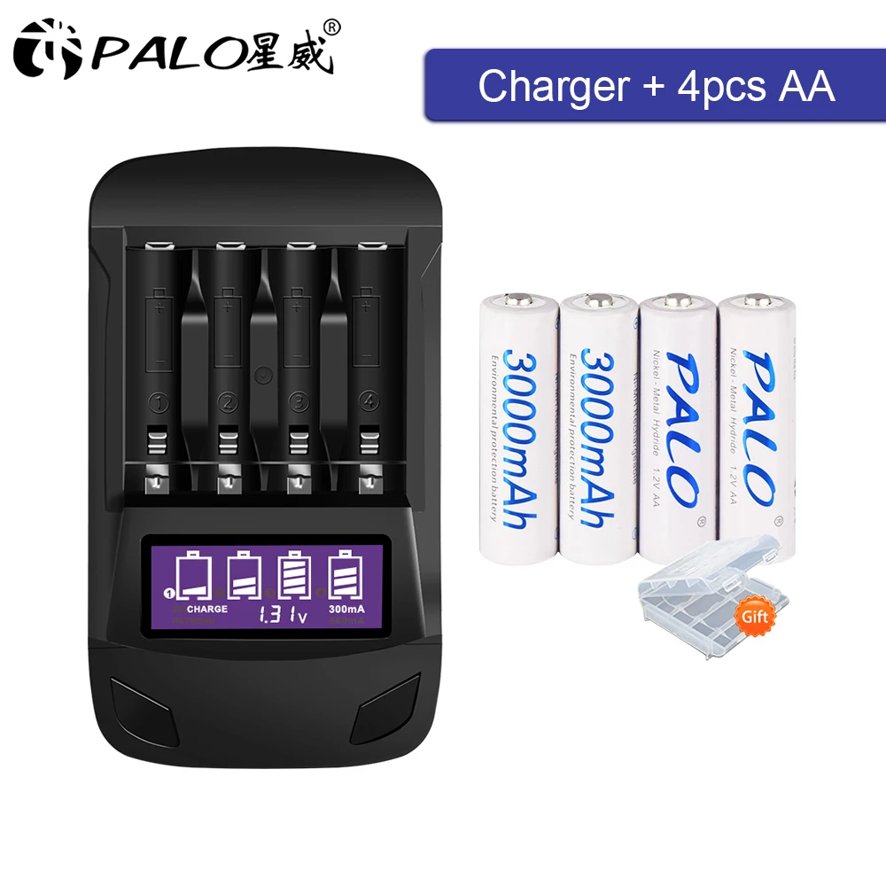 

PALO AA 1.2V ni-mh AA 2A rechargeable battery and LCD display smart charger For 1.2v aa aaa rechargeable batteries