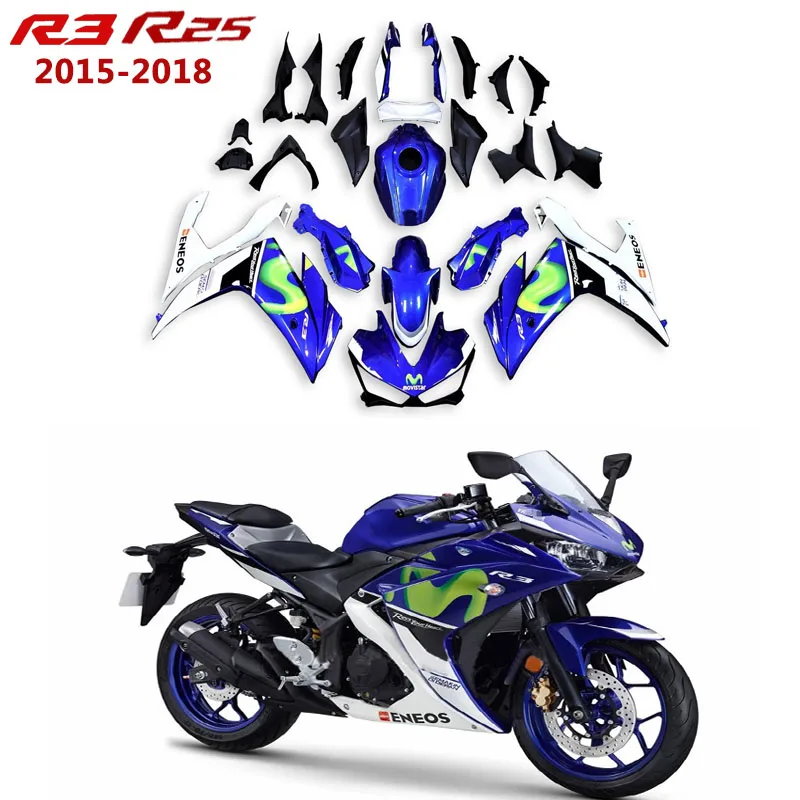 

Motorcycle Fairing for Yamaha R3 2015 2016 2017 2018 Motorcycle Shell Kit Blue & White ABS Injection Motorcycle Body Kit
