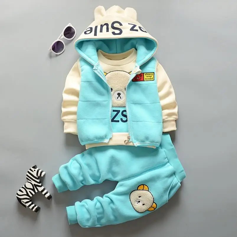 Jungen Mädchen Cartoon Kleidung Anzüge Baby Plus Samt Jacke + Kapuzen Weste + Hosen 3Pcs Sets Kinder Kleinkind winter Sport Kleidung 0-4Y – Detail 12