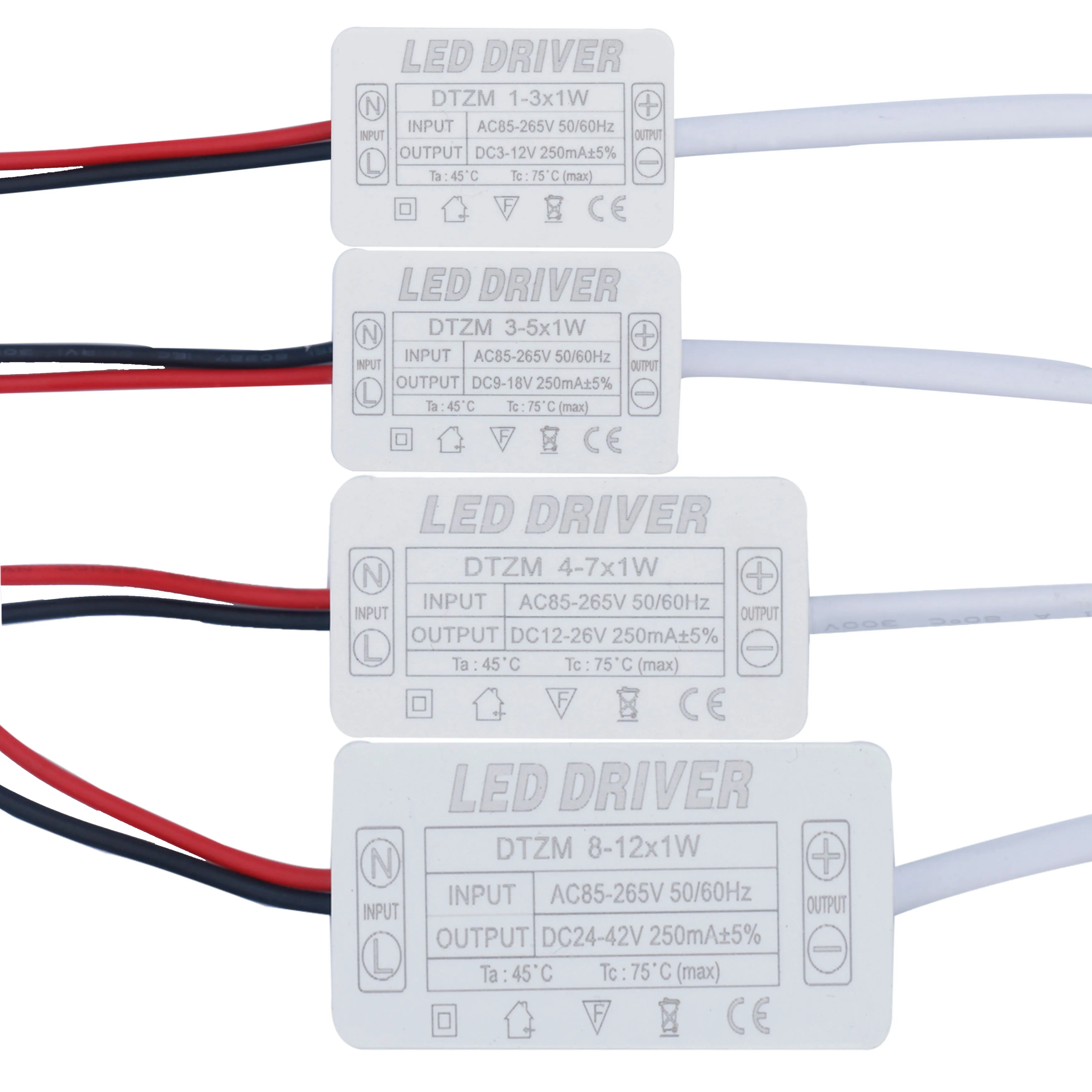 Sterownik LED 250mA 4W 7W 10W 12W 15W 17W 24W 28W 35W Zasilacz LED AC85-265V Transformatory oświetleniowe do oświetlenia LED
