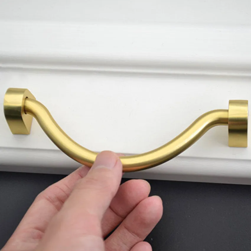 

96 128mm modern simple brushed brass drop ring cupboard cabinet pull knob stain brass drawer dresser kitchen cabinet handle 5"