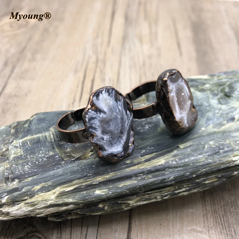 10PCS Rock Agates Druzy Geode Stone Ring, Fashion Drusy Quartz Vintage Adjustable Rings For Women MY210406