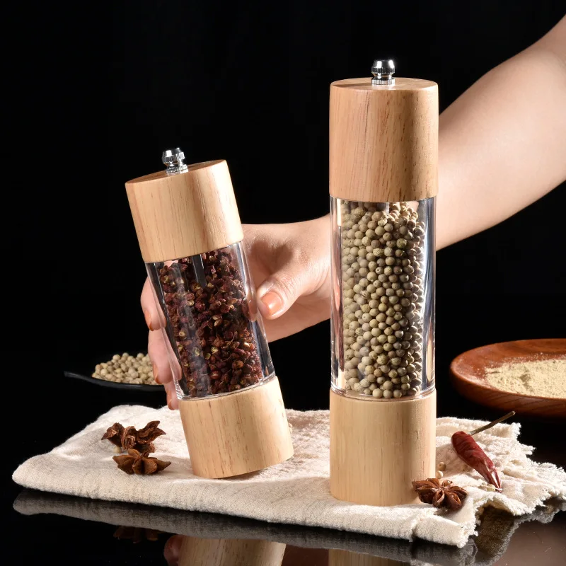 Wooden Manual Salt Pepper Mill Grinder With Adjustable Ceramic Core Salt Grinder And Pepper Mill Acrylic Kitchen Accessories New