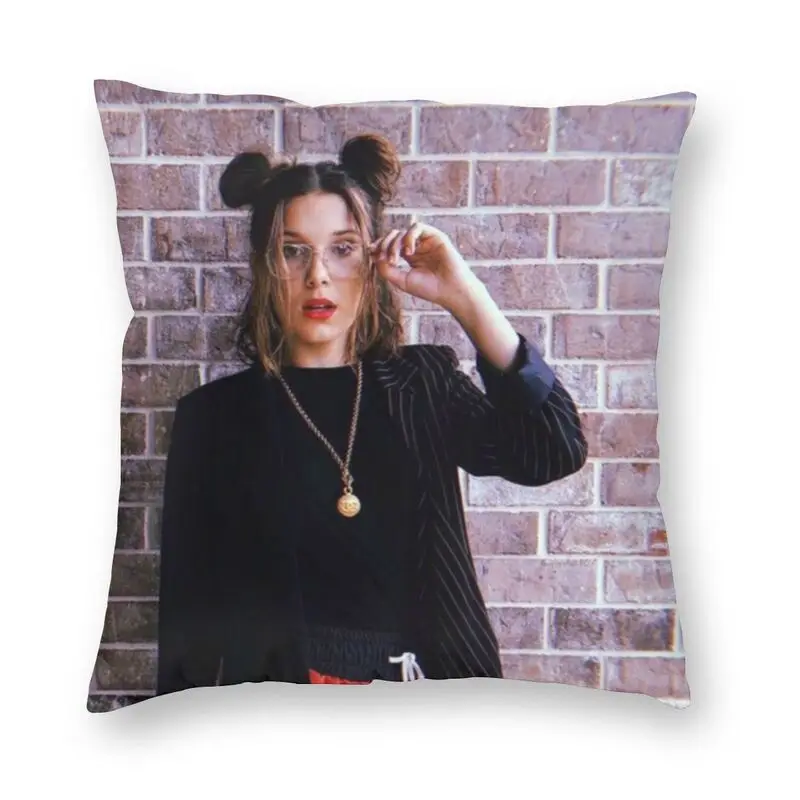 Famous Millie Bobby Brown Cushion Cover Girl Film Star Floor Pillow Case for Living Room Custom Pillowcase Home Decoration