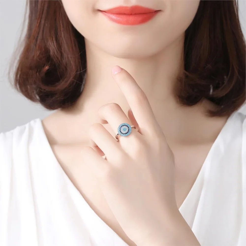 Kaletine Shinee Kpop Blue Stone Evil Eye Rings For Women 925 Sterling Silver  Charm CZ Stone Ringlet Jewelry Exo Accessories