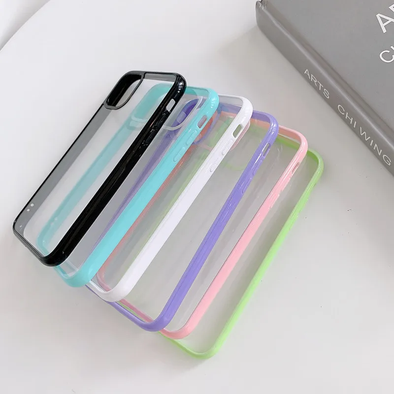 Shockproof Colorful Bumper Clear Phone Case For iPhone 15 14 13 12 11 Pro XR X XS Max 8 7 Plus SE Transparent Soft Acrylic Cover