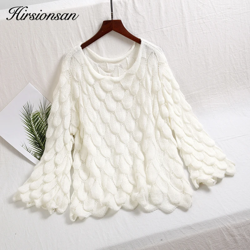 Hirsionsan Elegant Sweater Women 2023 Casual Fashion Loose Women Sweaters and Pullovers Cute 3D Pink White Jumper Sueter Mujer