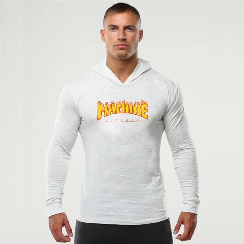 Autumn Cotton Running Shirt Mens Bodybuilding Sport Hooded T-shirt Long Sleeve Compression Tops Gym T Shirt Men Fitness Tshirt