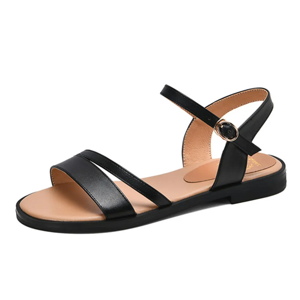 MORAZORA 2024 new arrive women sandals solid colors genuine leather footwear buckle summer casual shoes ladies flat sandals