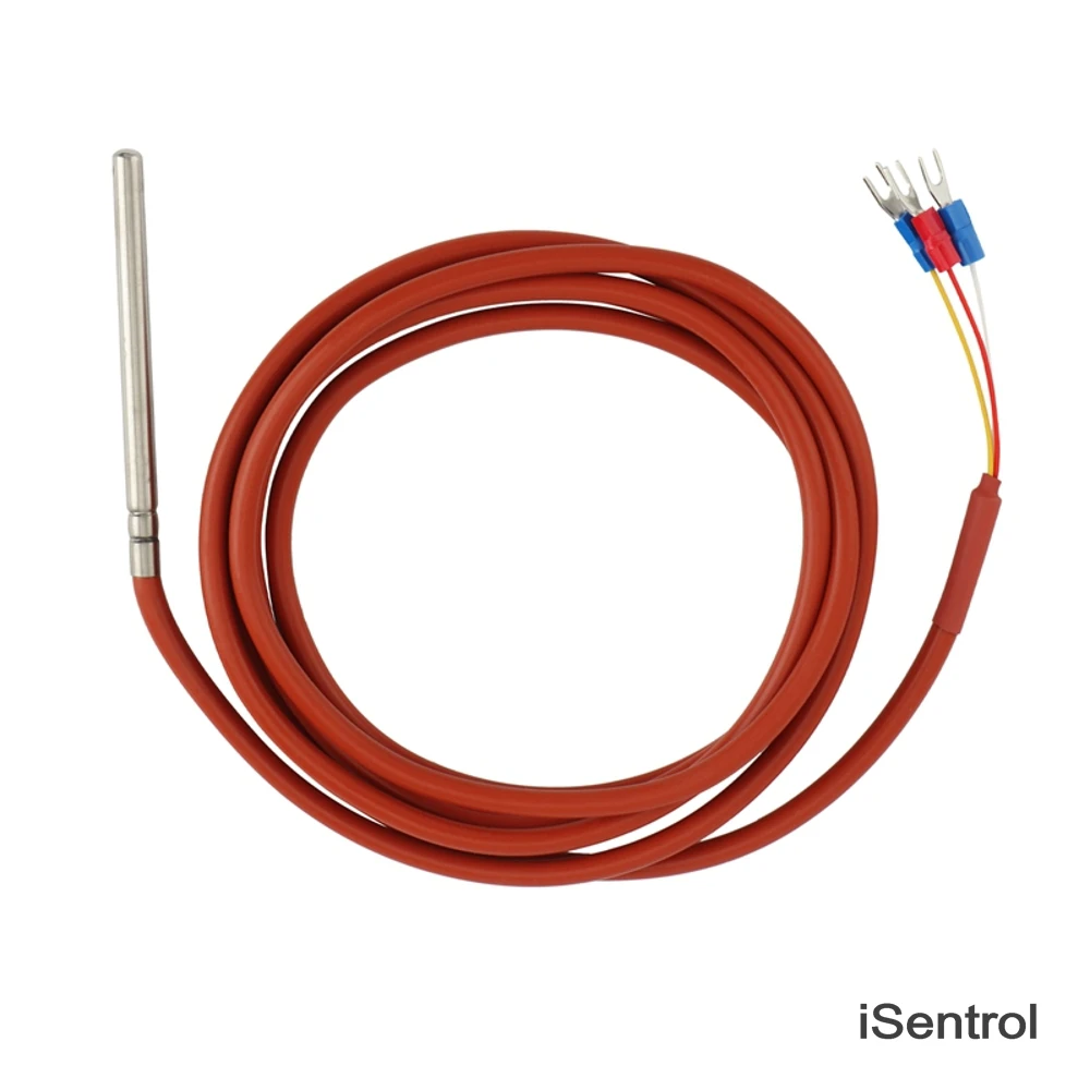 2 Meters PT100 Temperature Sensor 3 Wire Silicone Gel Coated Probe 6mm*80mm Dia.*Length  -20-200 Centigrade iSentrol