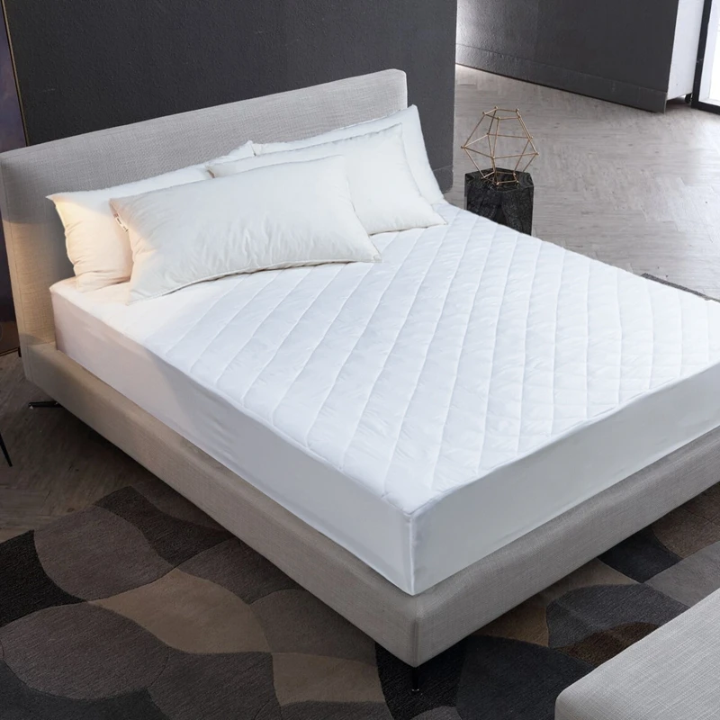 White Quilted Cotton Waterproof Bed Protector Pad Solid Air-Permeable Mattress Cover For Bedroom Fitted Sheet Bed Linens