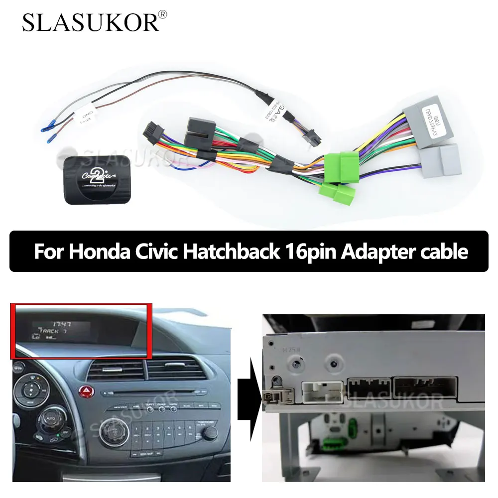 

Android Radio Cables Wries For Honda Civic Hatchback 16pin Adapter cable 2006+ For Citroen Buick Peugeot ISO Power Cable 16 Pins