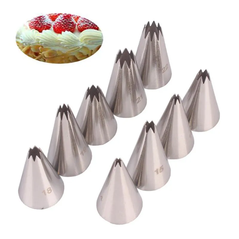 9pcs Small Open Star Tips Stainless Steel Icing Piping Nozzles Cake Decorating Pastry Tip Sets Cupcake Tools Bakeware