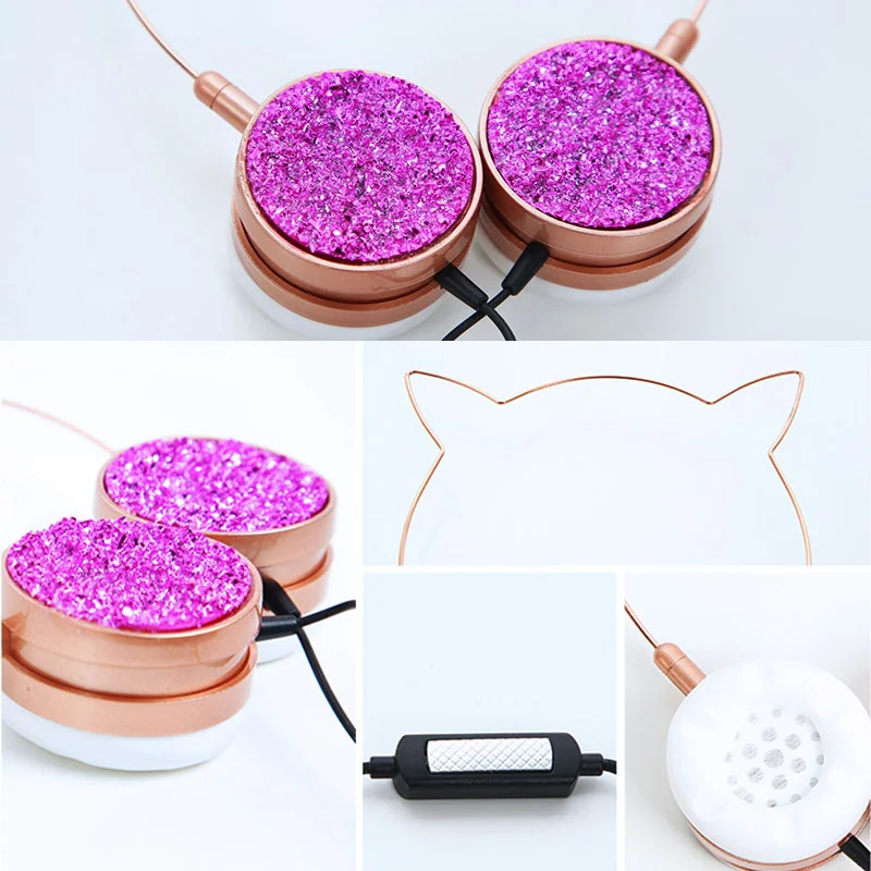 Mèo Tai Nghe Nhét Tai Có Dây Kim Loại Tai Nghe Tai Mèo Tai Nghe Di Động Âm Nhạc Máy Tính Stereo Tai Nghe Jack Cắm 3.5Mm Cô Gái Quà Tặng