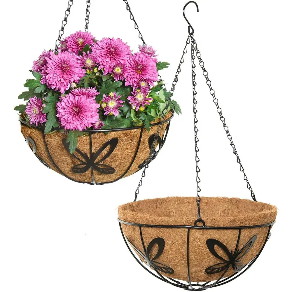 Garden Plant Hanging Basket Butterfly Coir Hanging Planter with Coconut Palm Indoor Outdoor Wall Hanging Flower Pot Home Decor