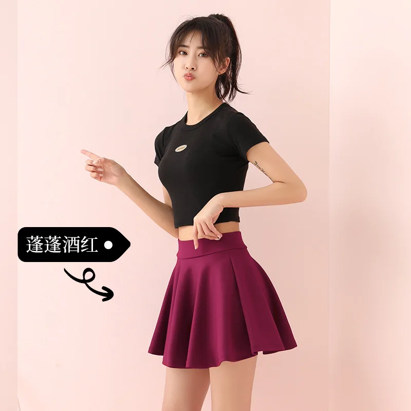 Summer Women High Waist Pleated A-Line Black Mini Skirt with Safety Pants Pure Cute Sweet