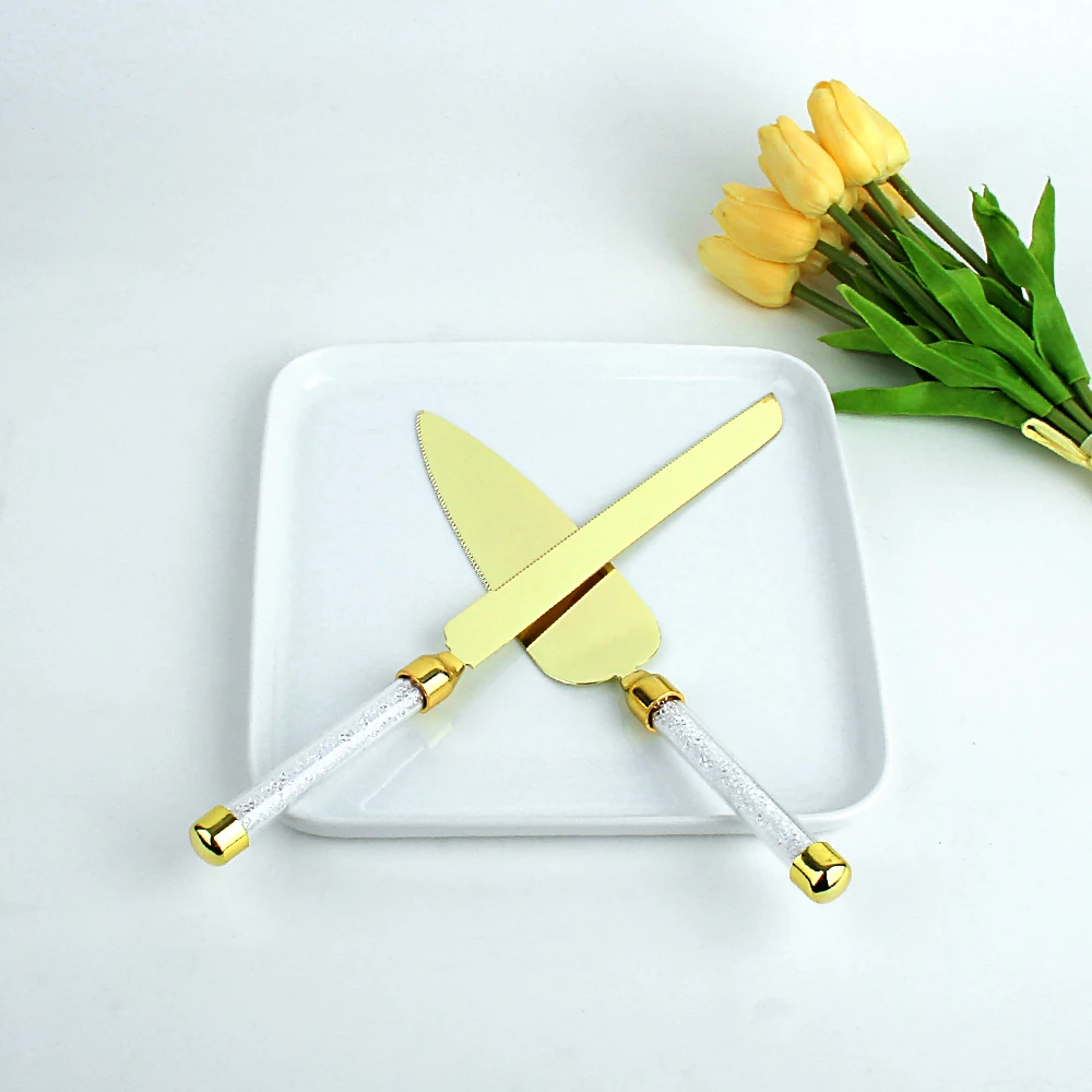 2pcs Wedding Cake Knife Server Set Gold Stainless Steel Cake Shovel Set Birthday Wedding Party Decoration Cake Cutter Pizza Pie