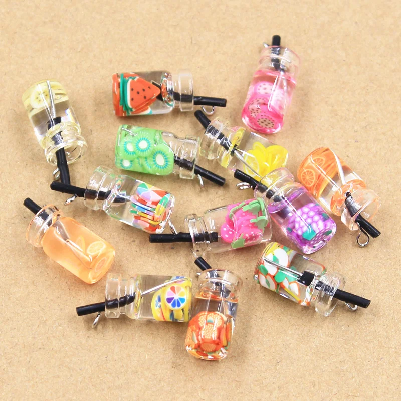 10pcs Charms Fruit Orange Apple Strawberry Lemon Juice Pendant Crafts Making Findings Handmade Jewelry DIY for Earrings Necklace