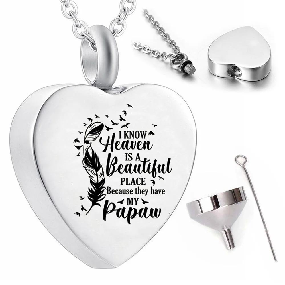 Cremation jewelry keepsake jewelry urn feather pendant necklace-I know heaven is a beautiful place because they have my mom dad