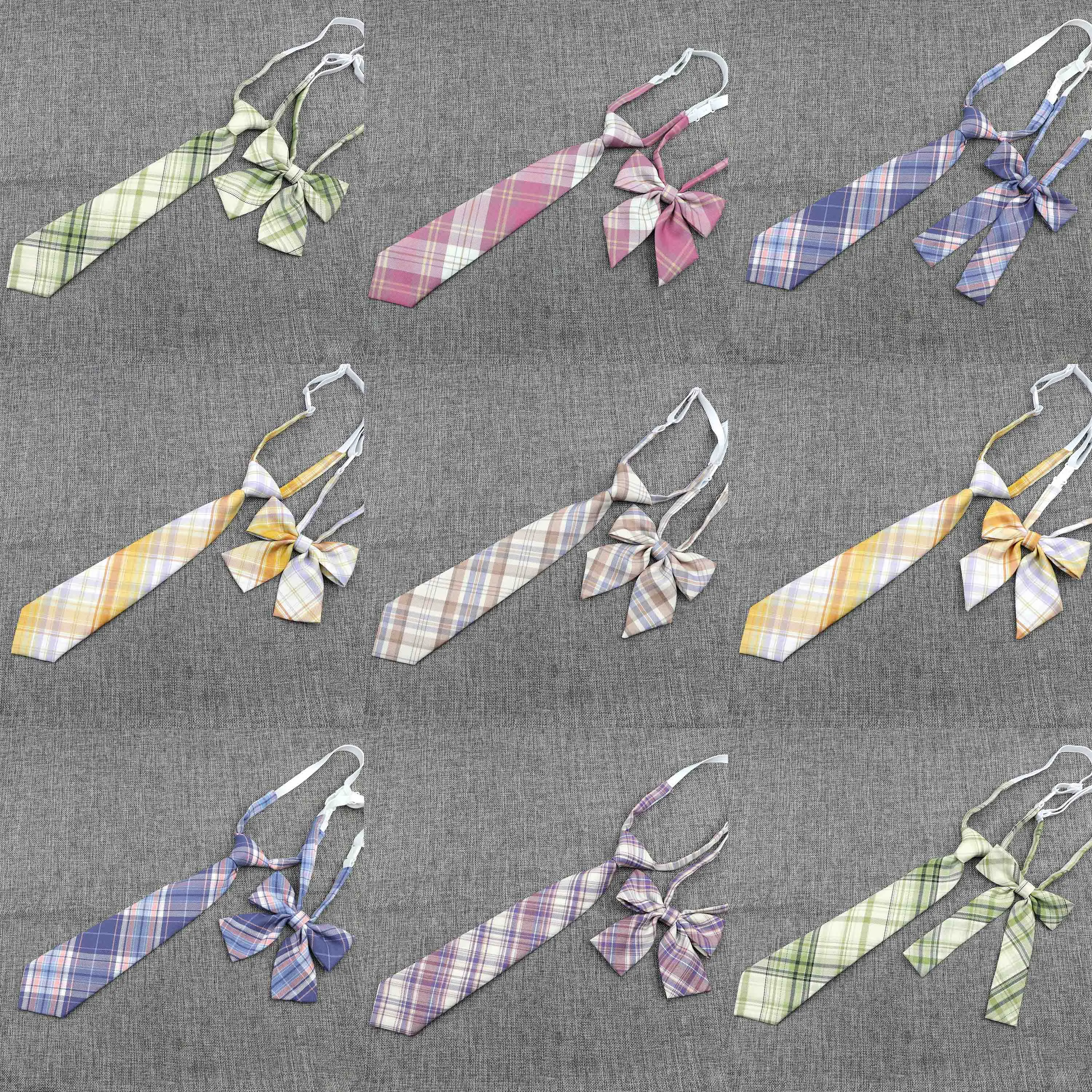 Hand-Made Necktie Bowtie Set High Quality Boy Girl School Suit Shirts Student Butterfly Striped Plaid 100%Cotton Accessory Trend