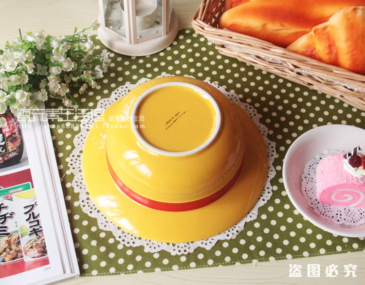Creative Straw Hat Bowl Instant Noodle Bowl Ceramic Soup Bowl Spot Fans Gift or Cat Pet Props