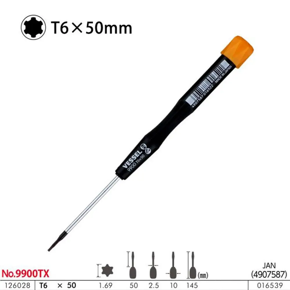 오리지널 일본 선박 9900TX Torx 스크루드라이버 수리 수공구, T1 T2 T3 T4 T5 T6 용, 1 개